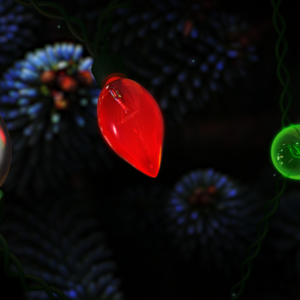 Christmas Lights Graphics. Lights twinkle on a Christmas Tree at night.