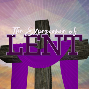 Experience of Lent With Cross Social Media. Image features a sunburst against a sunrise background.
