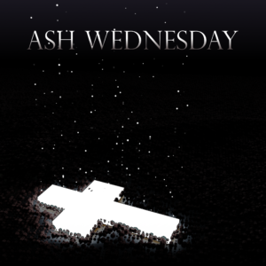 Ash Wednesday Service Social Media. Particles of dust float slowly upward against a dark background.