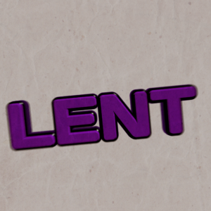 40 Days of Discipline Social Media. The word "Lent" against a crinkled paper background.