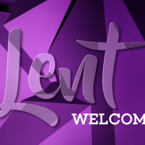 Lenten Season Videos. The word "Lent" set against a purple low-poly background.
