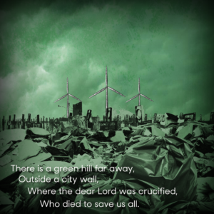 Environmental Racism Social Media. What appears to be the crucifixion is revealed to be a toxic dumping ground.