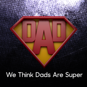 Super Fathers Day Social Media. The word "Dad" formatted like the Superman emblem.