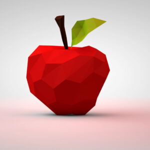 Apple Graphics. Low-poly apple against a red background.