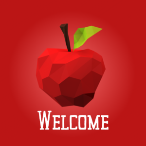 Apple Social Media. Low-poly apple against a red background.