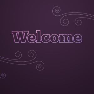 Flourish Social Media. Curves and flourishes against a purple background.