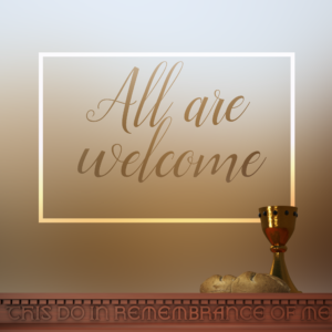 Communion Social Media. Communion table features a cup of wine and loaves of bread.