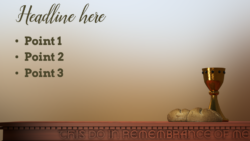 Communion PowerPoint. Communion table features a cup of wine and loaves of bread.