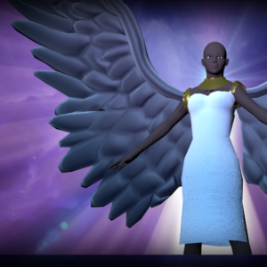 Inspired by "Hark The Herald Angels Sing," features a majestic black Christmas angel set against a solemn night sky.