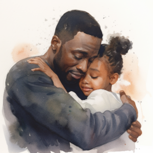 Father's Day Stock Images. Black father and daughter embrace in a hug.
