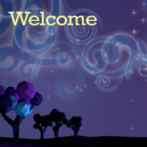 Psalm 42:8 Social Media. Low-poly night scene with trees and a full moon.