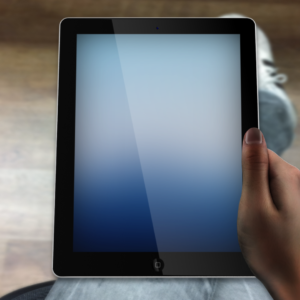 Ancient Words, Ever New Graphics. Person holding a tablet, reading the Bible.