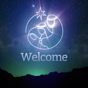 Nativity Videos. Stylized images of Joseph, Mary and Baby Jesus in the desert night sky.