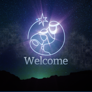 Nativity Social Media. Stylized images of Joseph, Mary and Baby Jesus in the desert night sky.