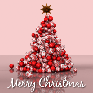 Christmas Tree Baubles. Dozens of Christmas baubles form a Christmas Tree.