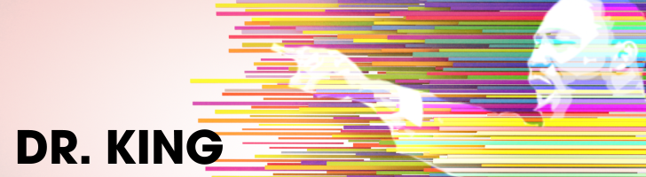 Stylized image of Dr. King pointing as he speaks.