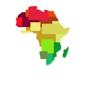 Africa Silhouette Graphics. The continent of Africa formed by blocks of reds, golds and greens.