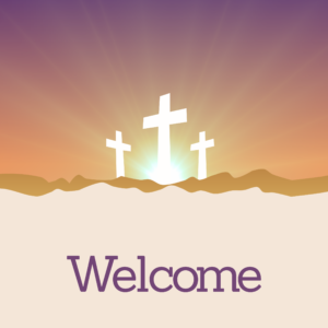 Easter Resurrection Social Media. Three crosses in the desert sunrise.