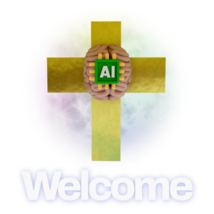 Artificial Intelligence and Faith Videos. An image of a brain with an AI computer chip on a golden Christian cross.