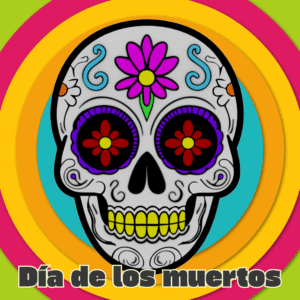 Día de los muertos Social Media. Colorful sugar skull to celebrate the Day of the Dead.