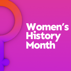 Women's History Month Videos.. The female symbol against a purple background.