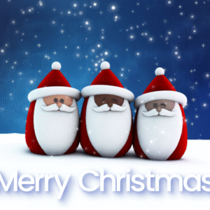 Three Santas Videos. Three friendly Santas sitting in the snow