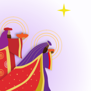 Magi Graphics. Three wise men from the East bring gifts to the newborn, Jesus.
