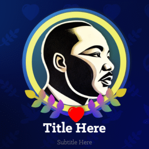 Speak for Peace PowerPoint. A stylized portrait of Dr. King against a blue patterned background.