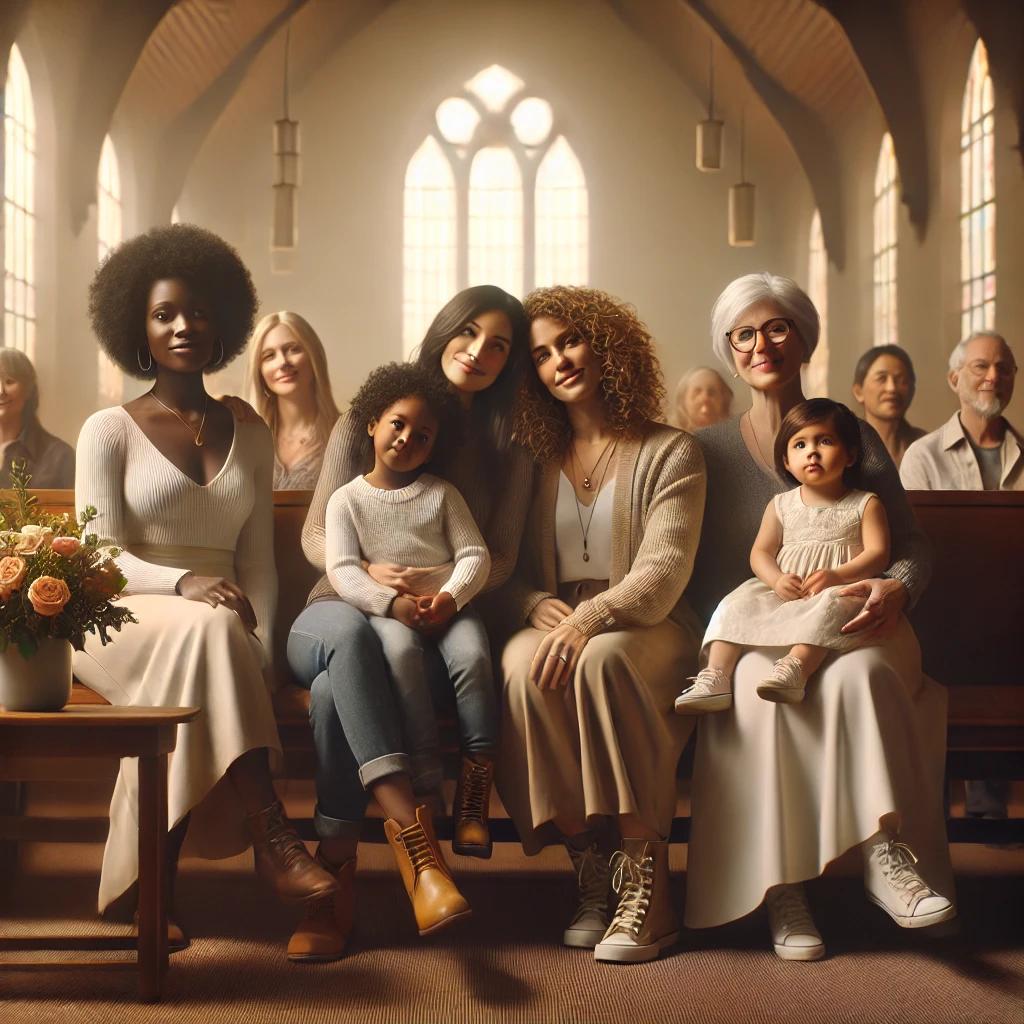 Mother's Day Ideas. Image features a diverse group of mothers sitting in a church.