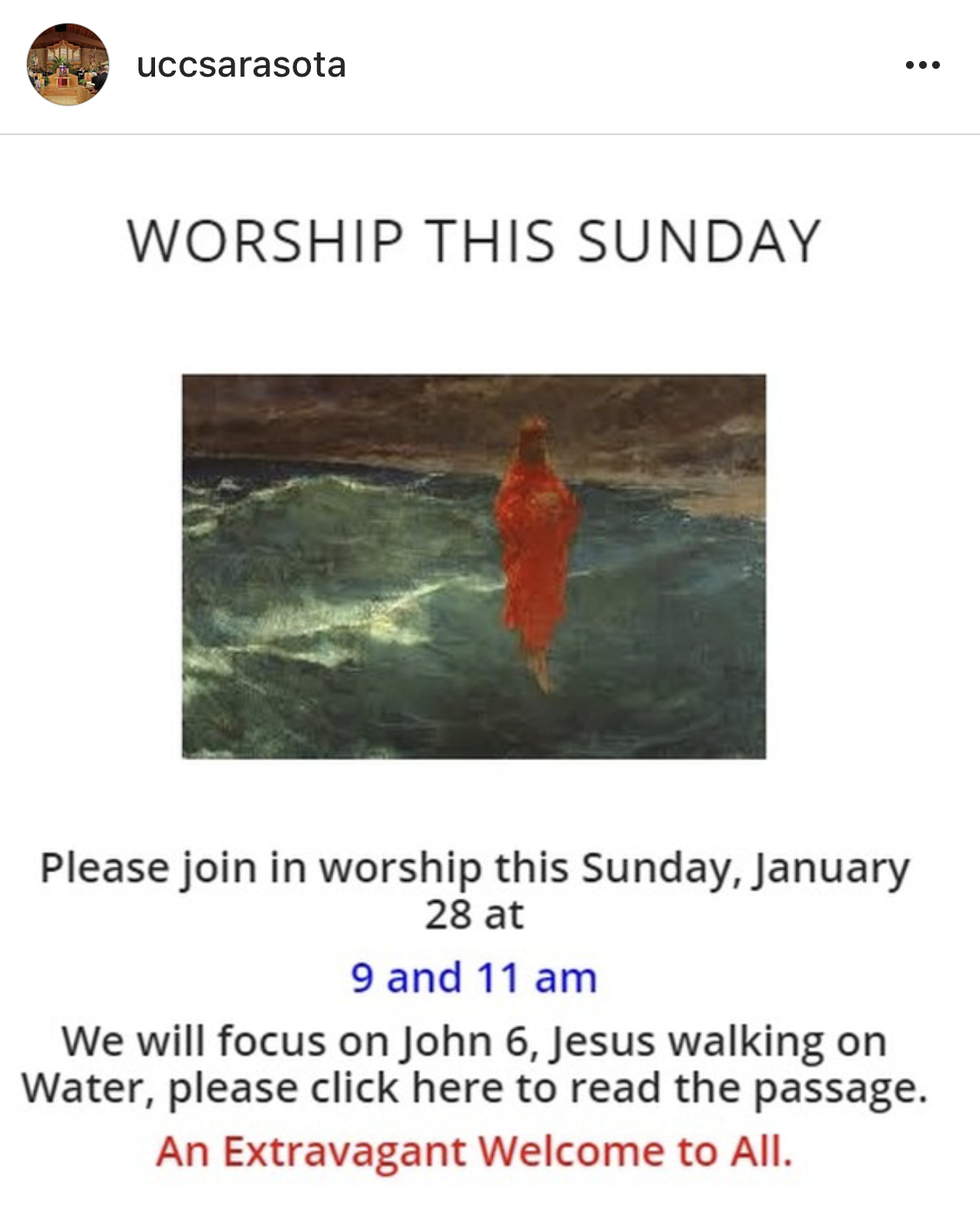 Image features a social media post with a preview of the week's sermon topic