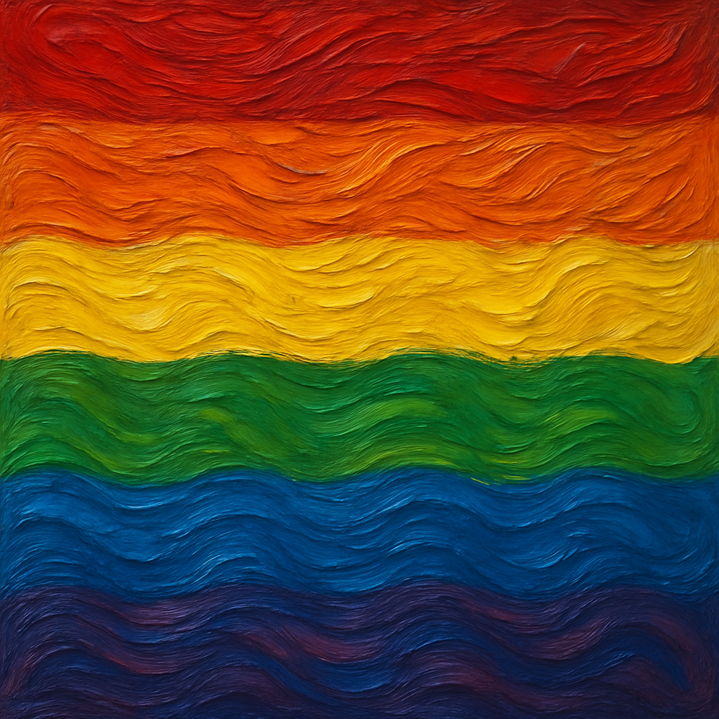 A Pride flag in an oil painting style.