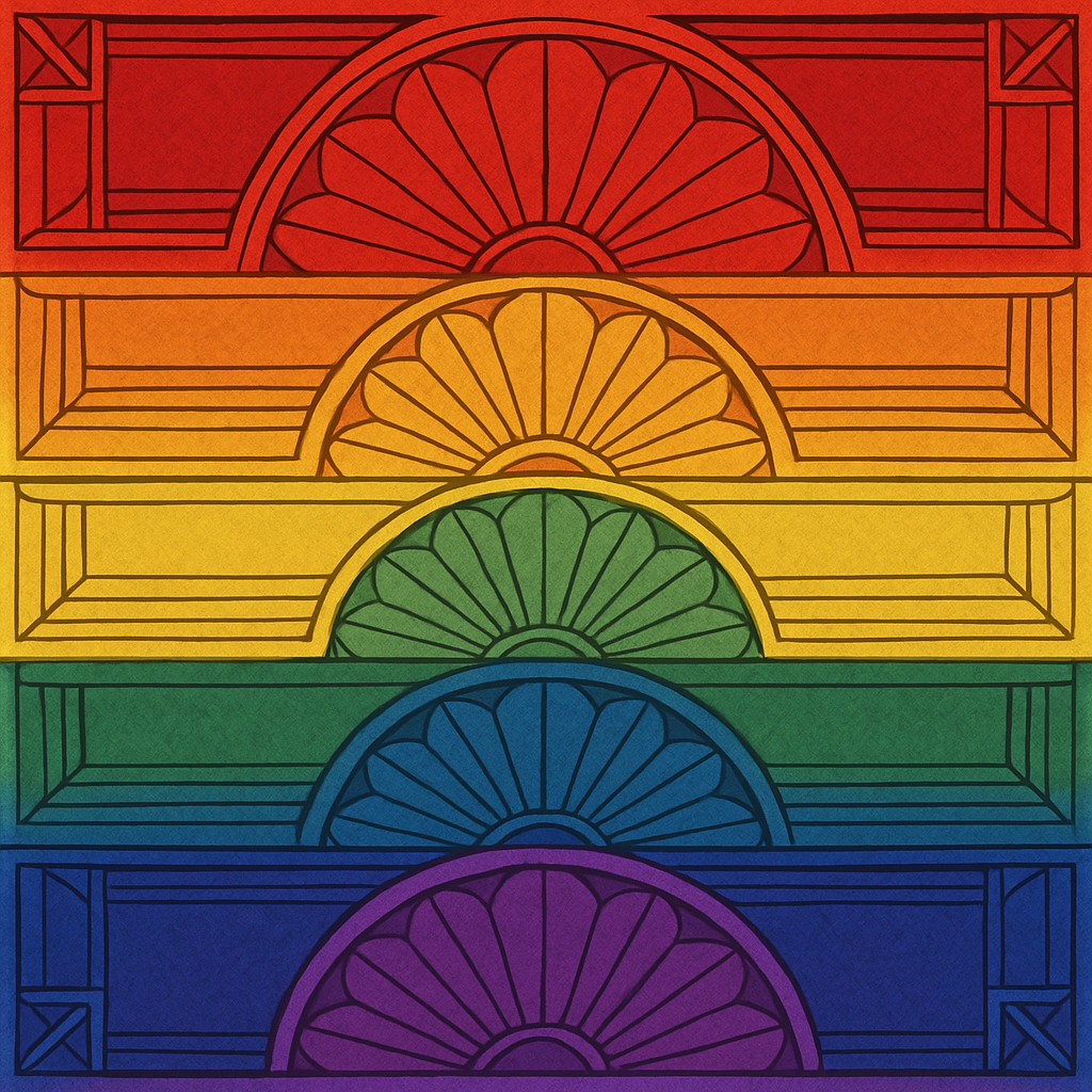 A Pride flag in an Art Deco style.