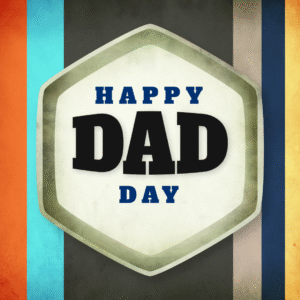 Happy Dad Day Social Media. Dad Day greeting against a background of colorful stripes.