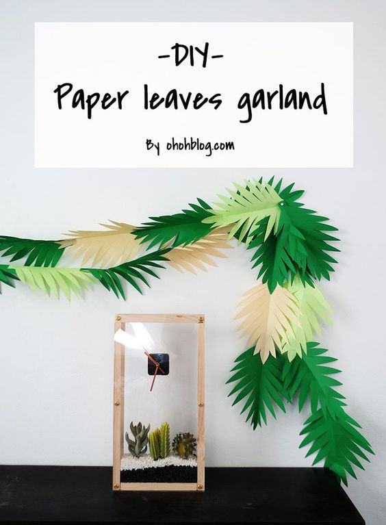 Green palm frond garland made from construction paper