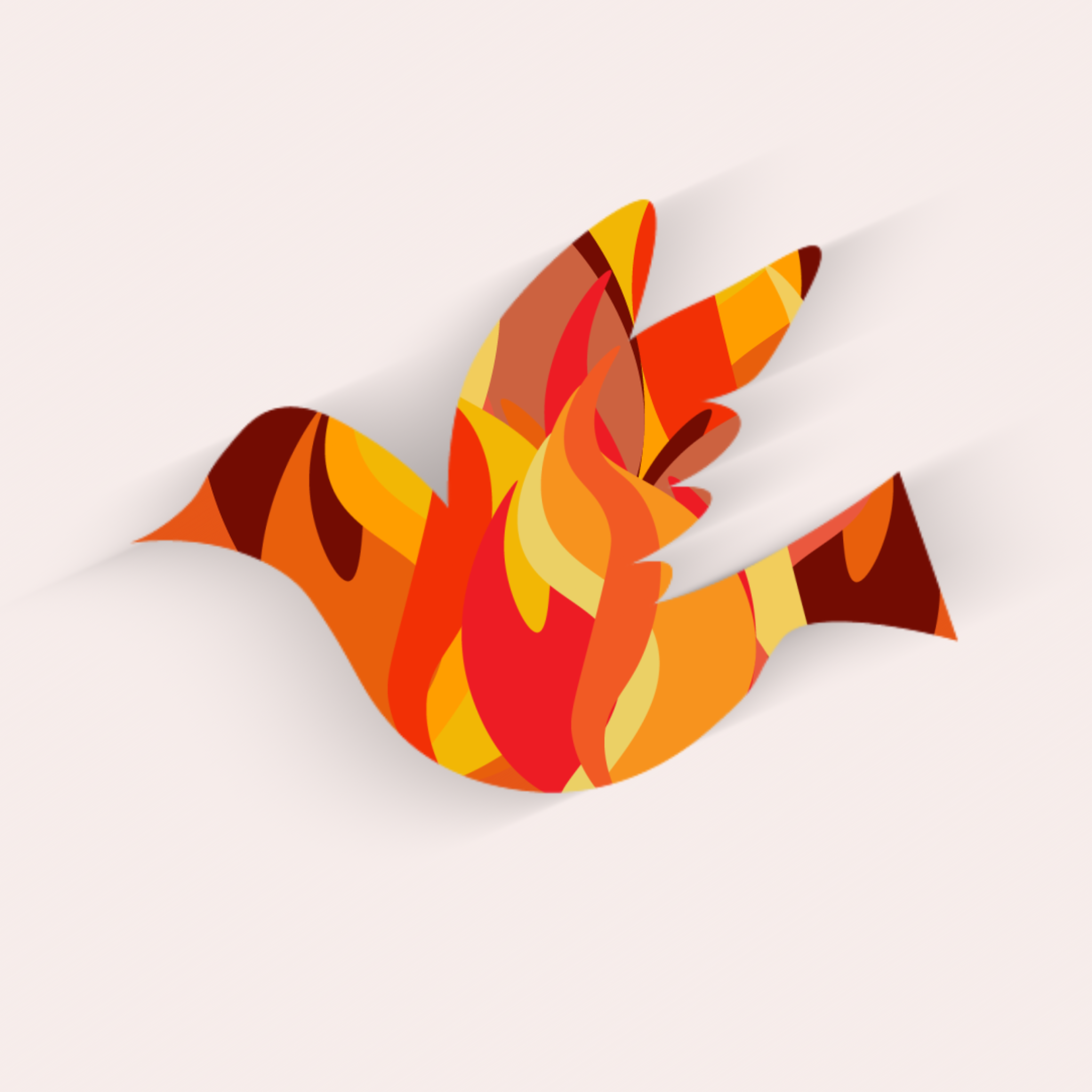 Pentecost. Image of the silhouette of a dove filled with the flames of Pentecost.