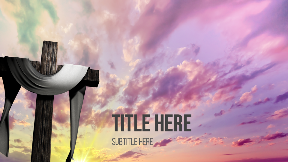 Easter church media. A cross draped in white cloth against a brilliant sky.