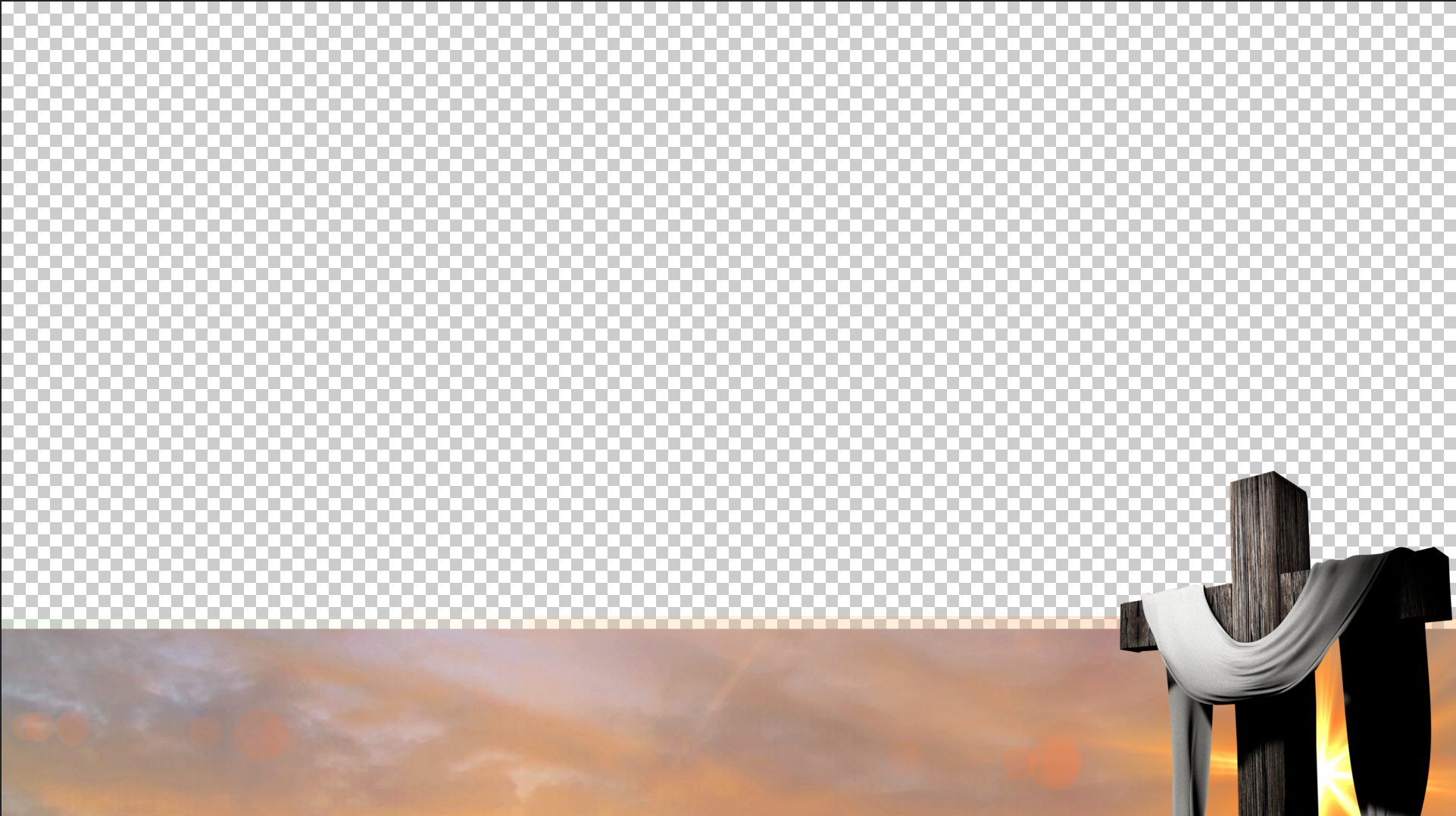 Easter church media. Image of a lower third featuring a cross draped in white cloth