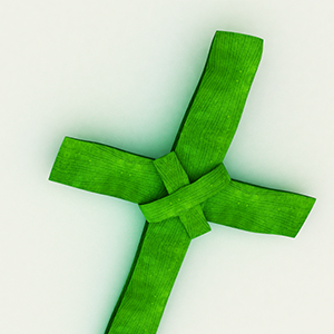 Image shows a cross made from palm fronds