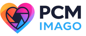 PCM Imago logo. Rainbow-colored Aperture shaped like a heart.