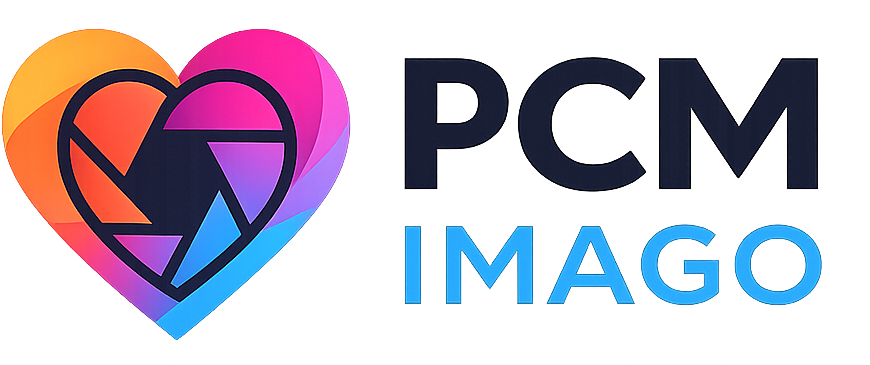 PCM Imago logo. Rainbow-colored Aperture shaped like a heart.