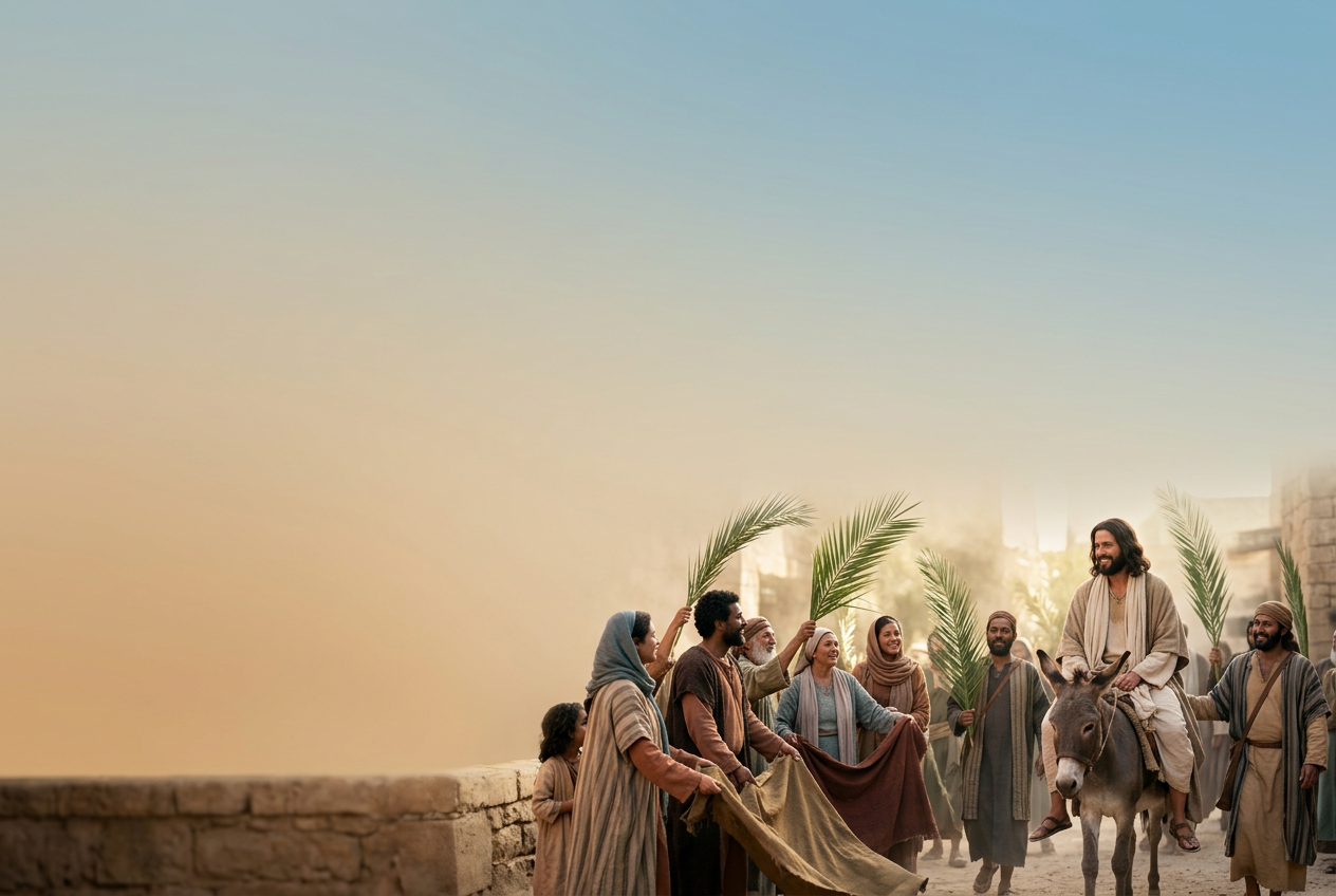 Holy Week Worship Graphics - image features Jesus riding a donkey for Palm Sunday