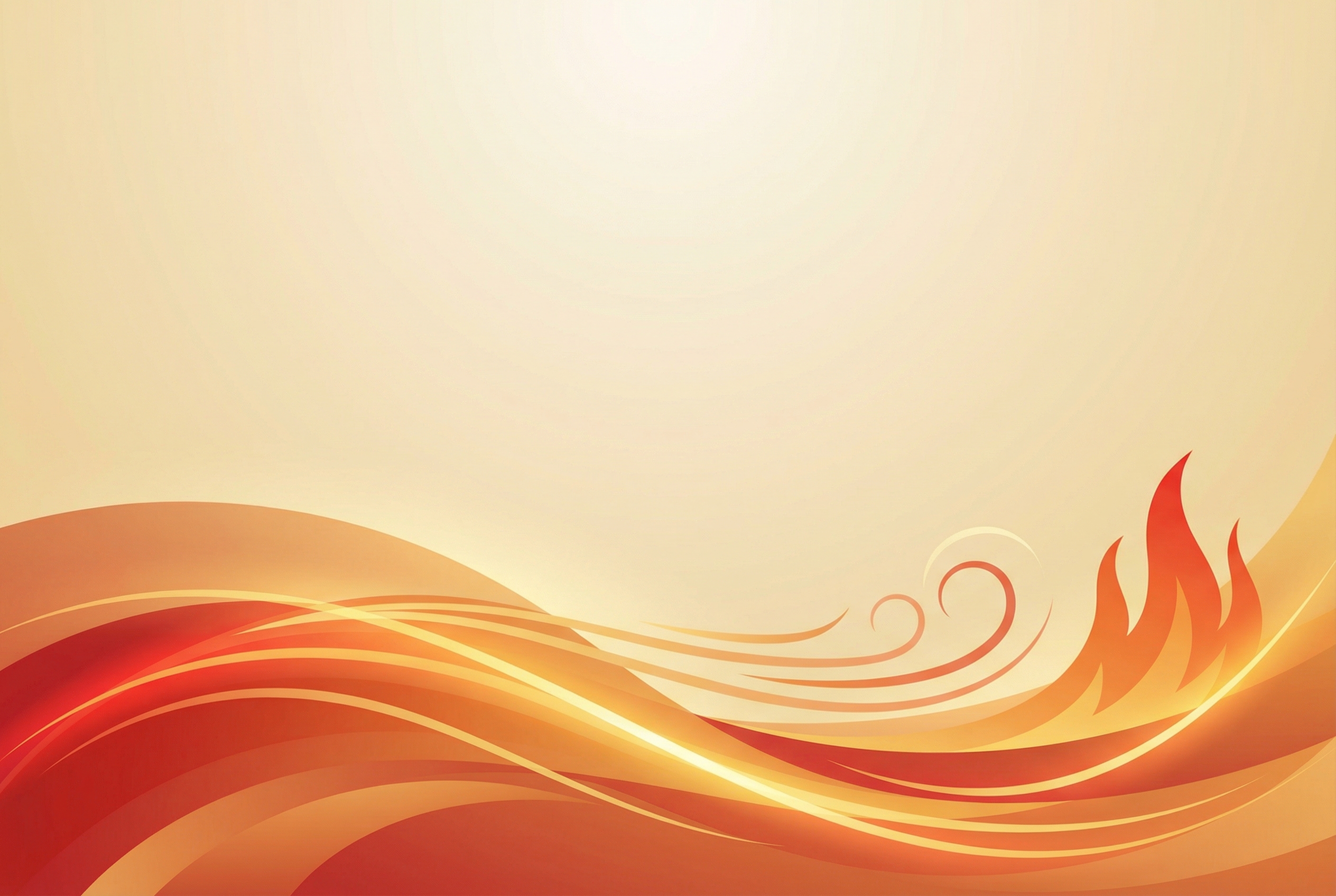 abstract Pentecost fire and wind, swirling light, radiant color gradients, no people, sacred energy, red orange gold palette, modern worship background, clean composition with text space