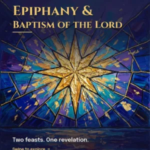Epiphany and Baptism of the Lord carousel banner with golden star on blue stained glass background