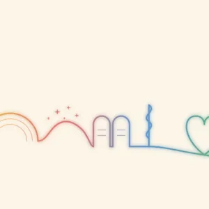 Line art illustration of spiritual symbols—cross, rainbow, church doors, candle, heart, and plant—representing Written on Our Hearts for Lent